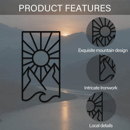 Vertical Sun Mountain Wave Metal Wall Art — features