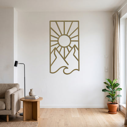 Vertical Sun Mountain Wave Metal Wall Art — copper