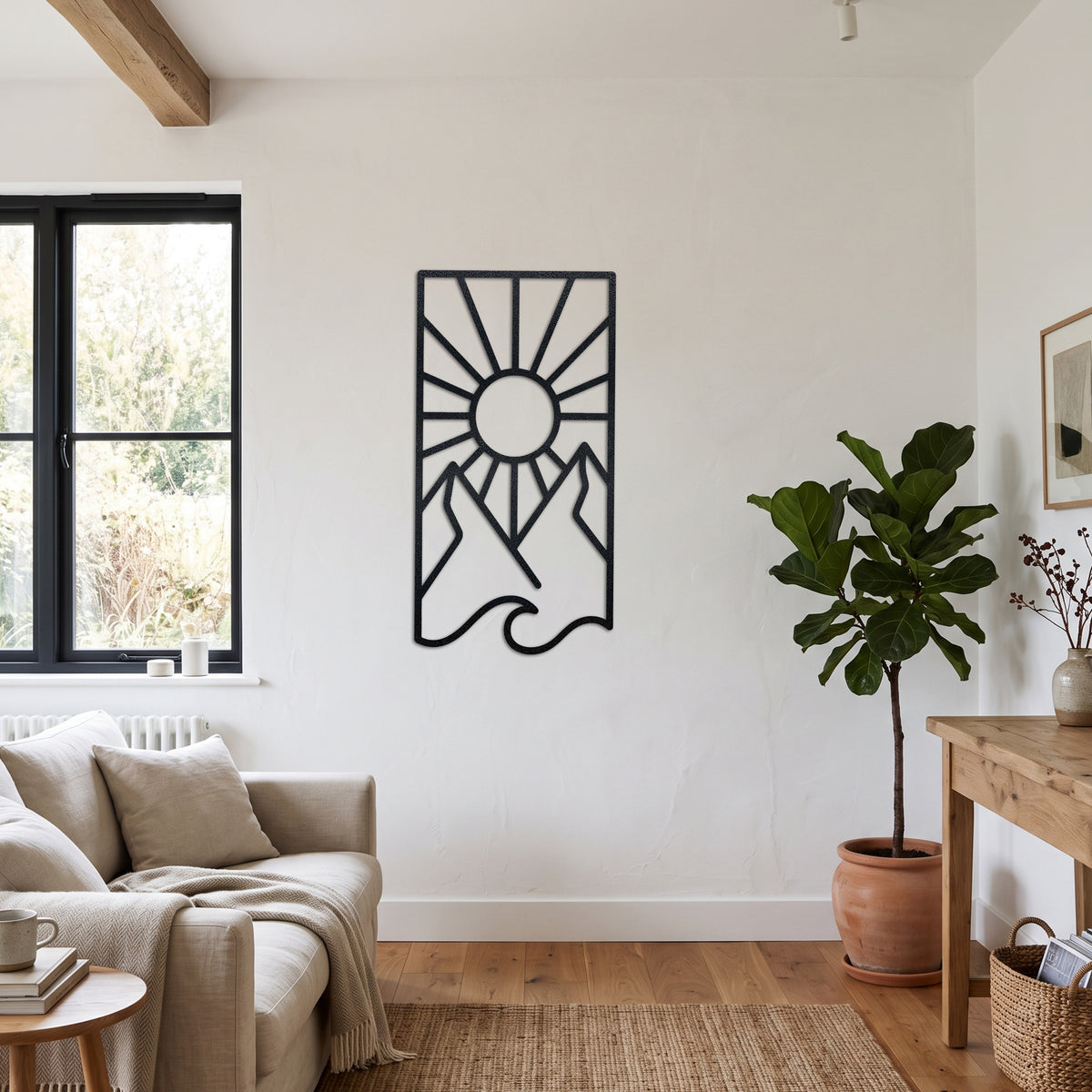 Vertical Sun Mountain Wave Metal Wall Art — lifestyle