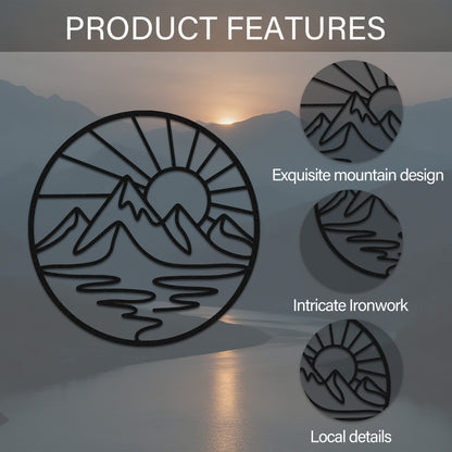 Circular Mountain Lake Sunrise Metal Wall Art — features