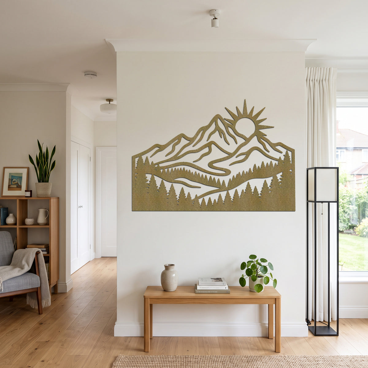 Forest Mountain Sunrise Metal Wall Art — copper