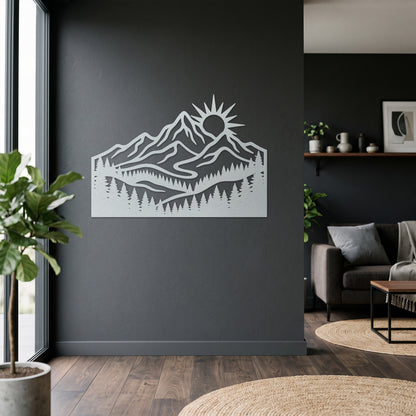 Forest Mountain Sunrise Metal Wall Art — white