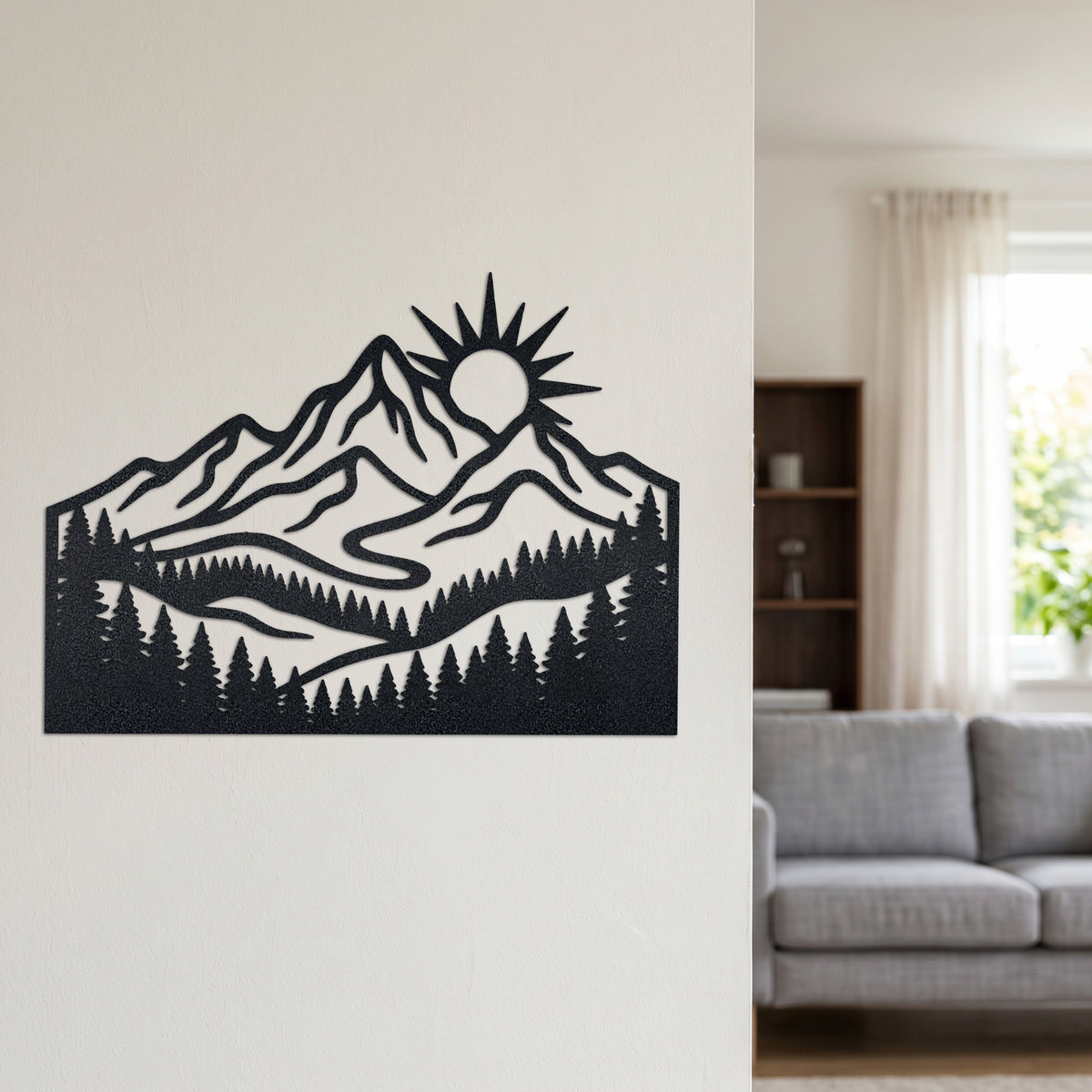 Forest Mountain Sunrise Metal Wall Art — lifestyle
