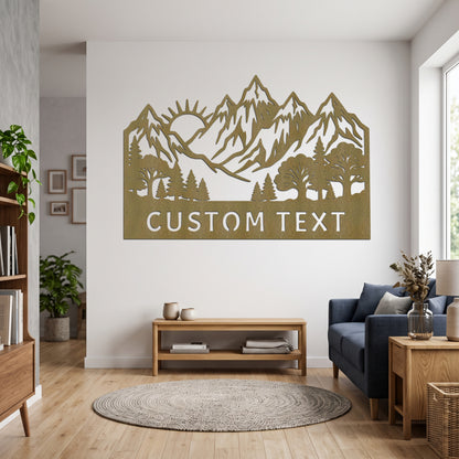 Custom Mountain Sunrise Forest Metal Sign — copper