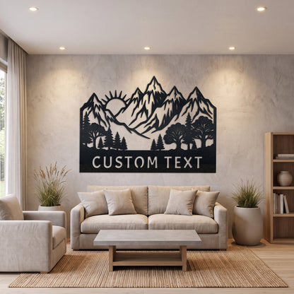 Custom Mountain Sunrise Forest Metal Sign — lifestyle