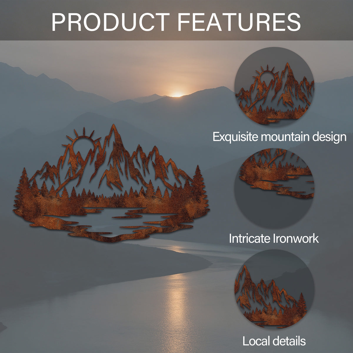 Mountain Lake Sunrise Metal Wall Art — features