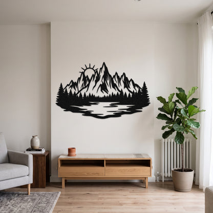Mountain Lake Sunrise Metal Wall Art — black