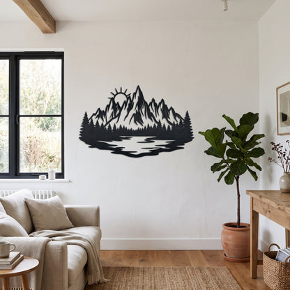 Mountain Lake Sunrise Metal Wall Art — lifestyle