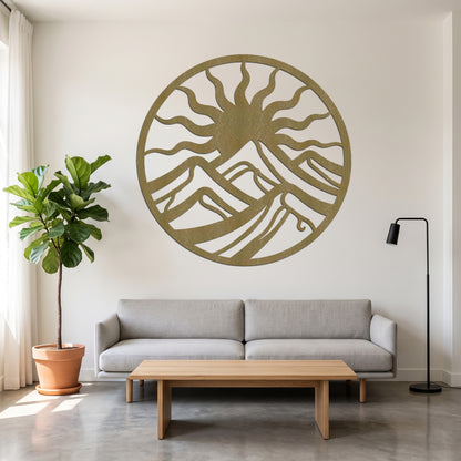 Circular Wavy Sun Mountain Metal Wall Art — copper