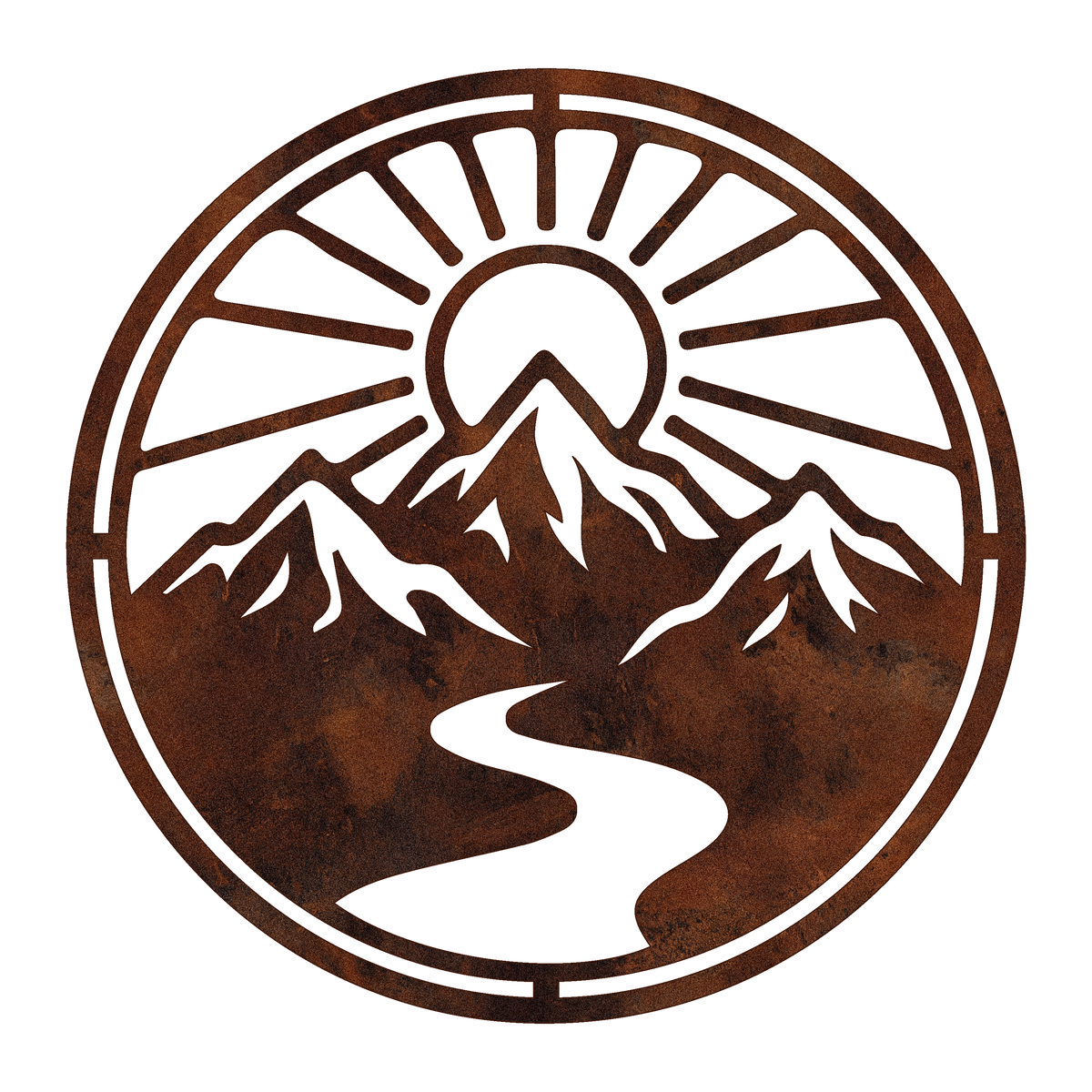 Circular Mountain River Sunrise Metal Wall Art — design