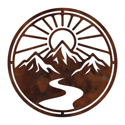 Circular Mountain River Sunrise Metal Wall Art — design