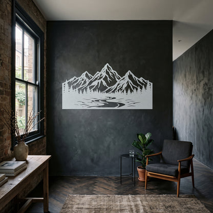 Mountain River Pine Forest Metal Wall Art — white