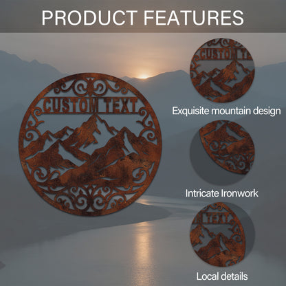 Custom Circular Mountain Metal Sign — features