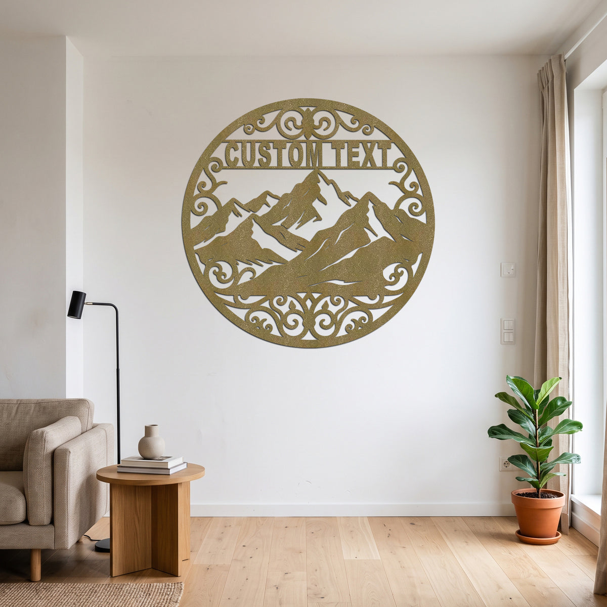 Custom Circular Mountain Metal Sign — copper