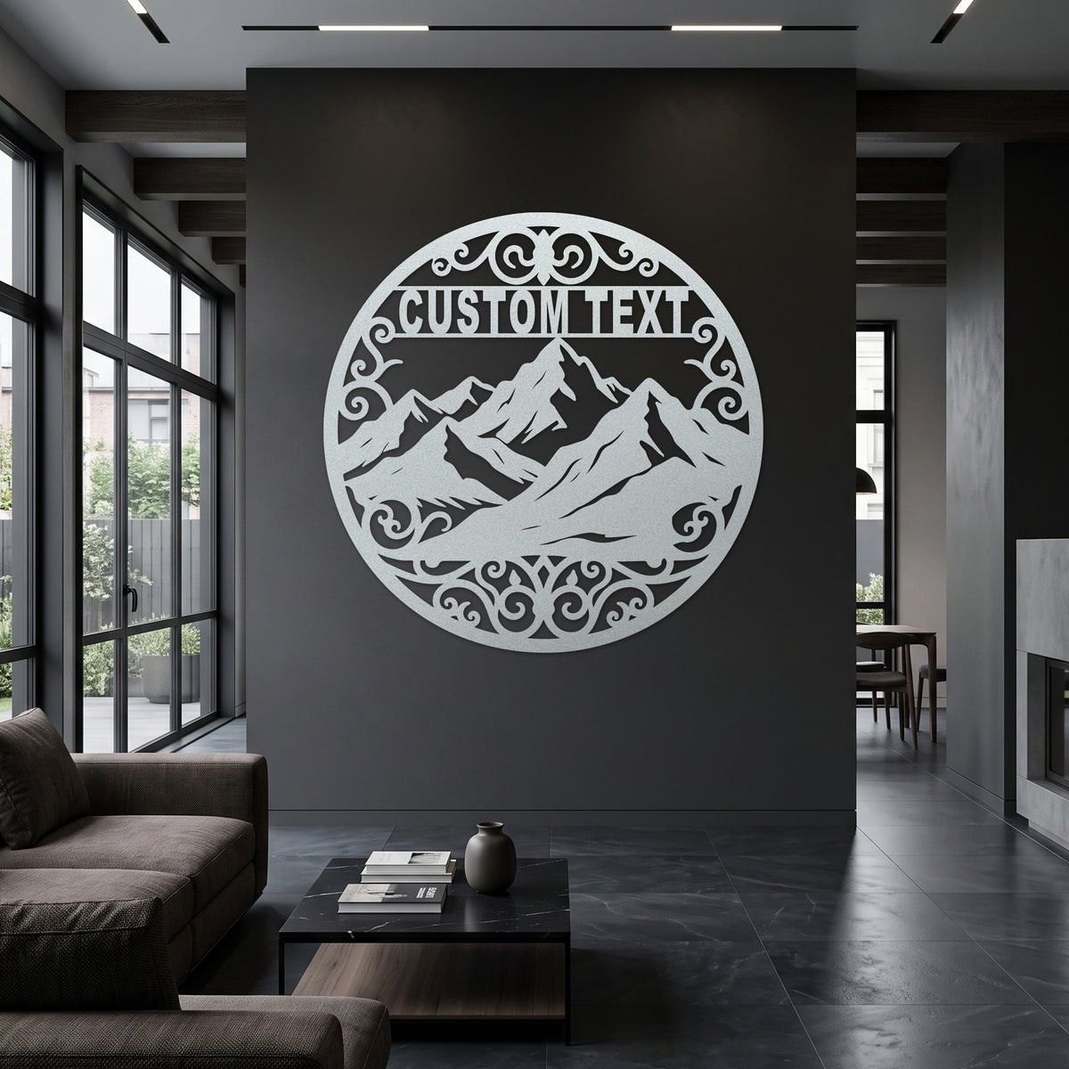 Custom Circular Mountain Metal Sign — white