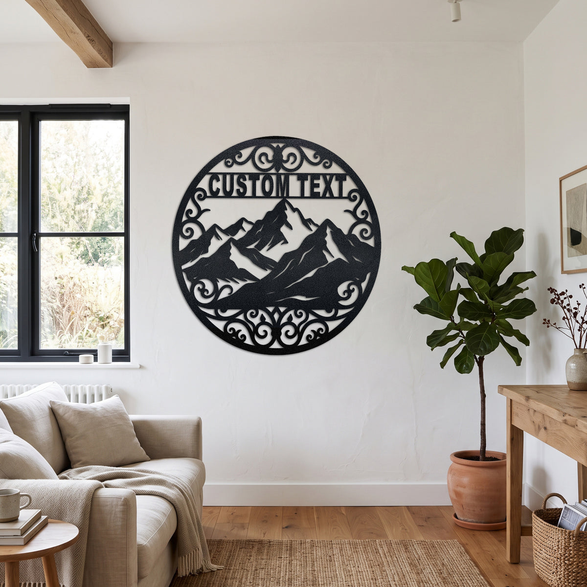 Custom Circular Mountain Metal Sign — lifestyle