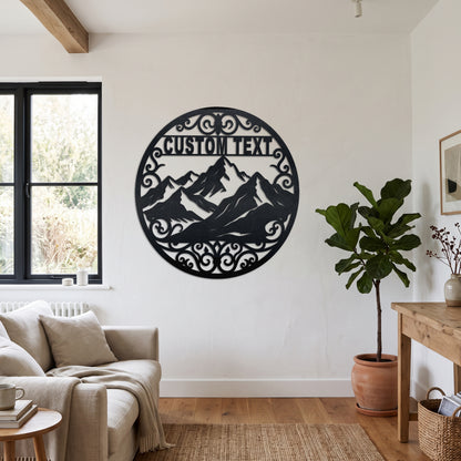 Custom Circular Mountain Metal Sign — lifestyle
