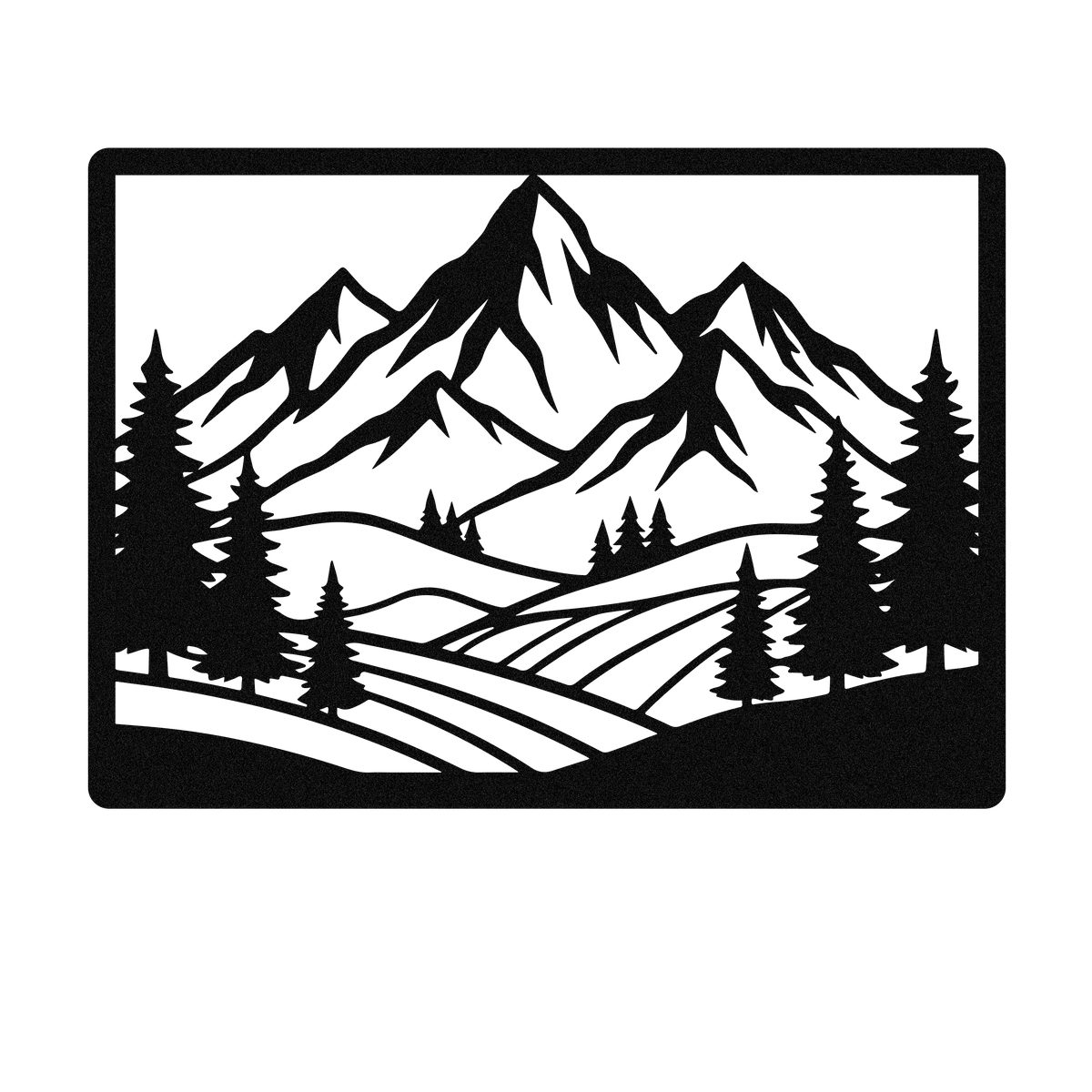 Framed Mountain Pine Landscape Metal Wall Art — design