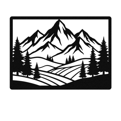 Framed Mountain Pine Landscape Metal Wall Art — design