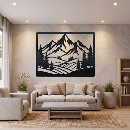 Framed Mountain Pine Landscape Metal Wall Art — lifestyle