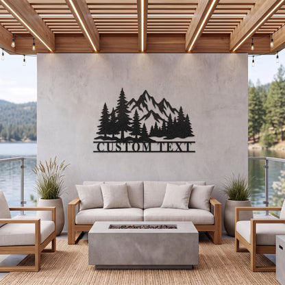 Custom Mountain Pine Forest Metal Sign — black
