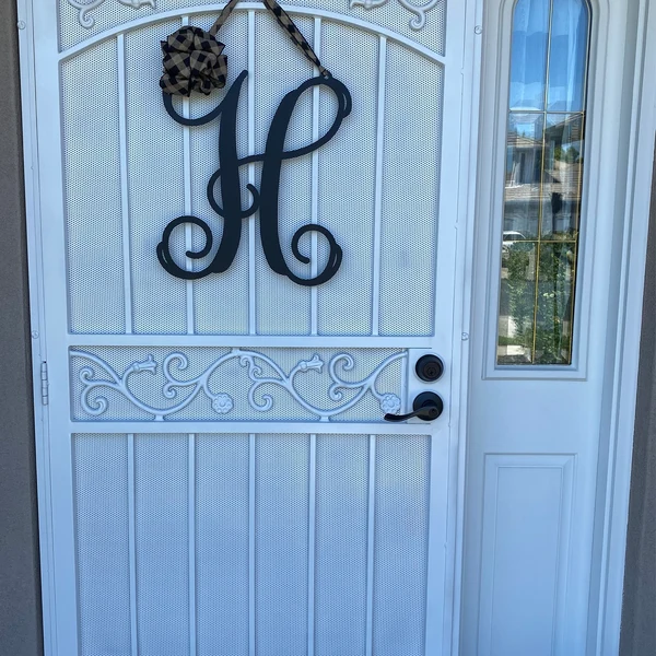 Metal Initial Door Wreath With Ribbon