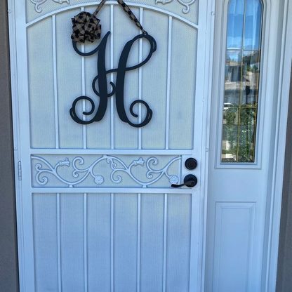 Metal Initial Door Wreath With Ribbon