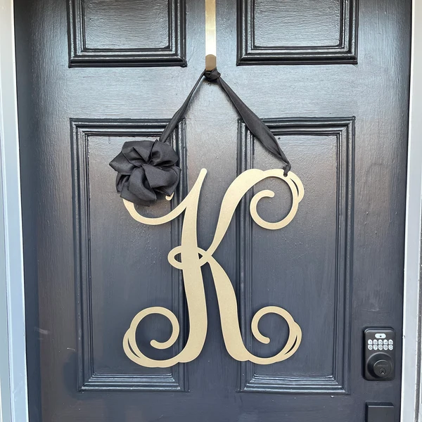 Metal Initial Door Wreath With Ribbon