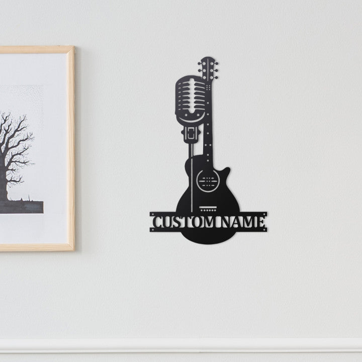 Custom Guitar And Microphone Metal Wall Art With LED Lights