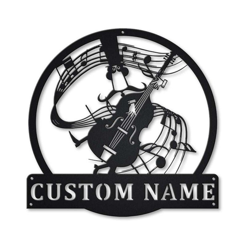 Personalized Double Bass Monogram Metal Sign Art With LED Lights