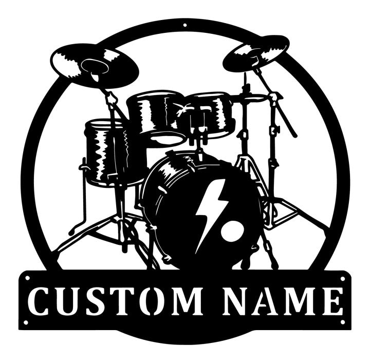 Custom Drum Kit Metal Wall Art With LED Lights