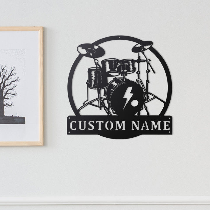 Custom Drum Kit Metal Wall Art na May LEDCustom Drum Kit Metal Wall Art na May LED  