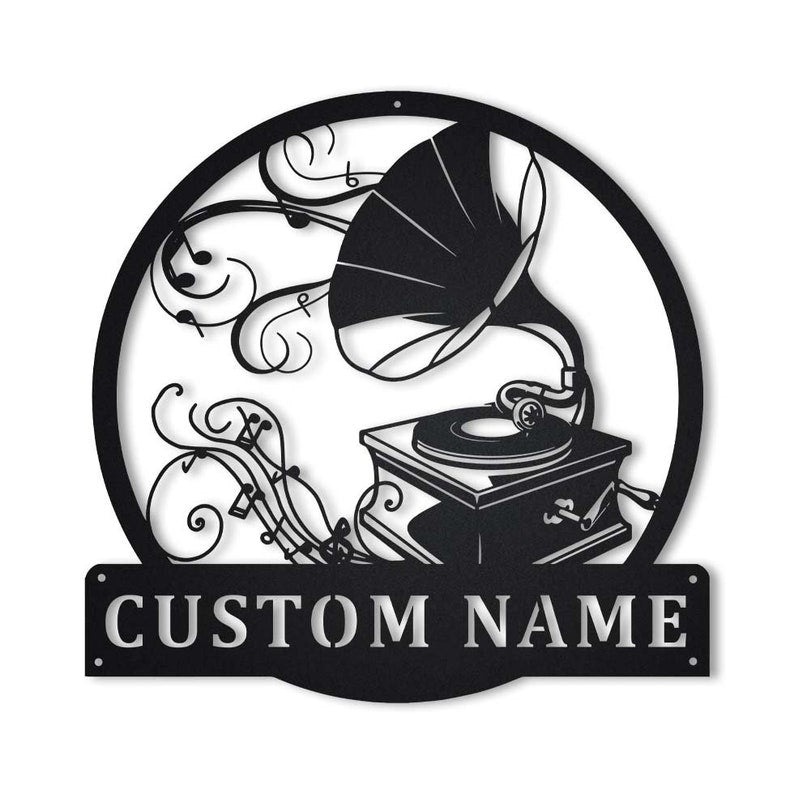 Personalized Gramophone Monogram Metal Sign Art With LED Lights