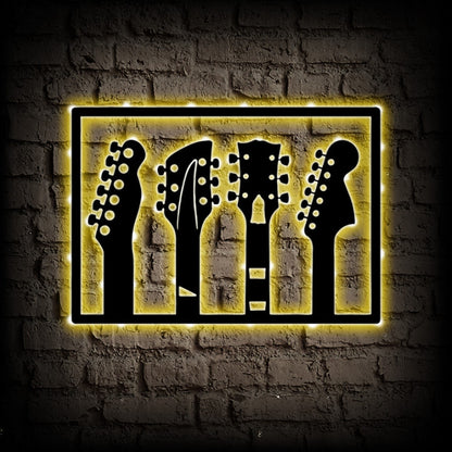 Guitar Metal Wall Art With LED Lights