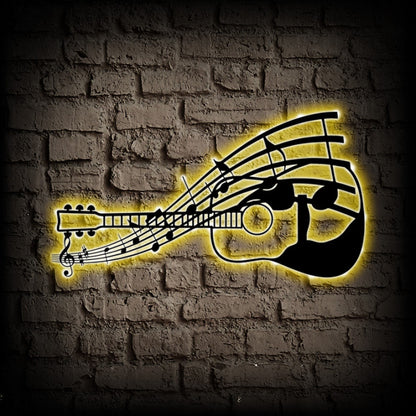 Elegant Guitar Metal Wall Art With LED Lights