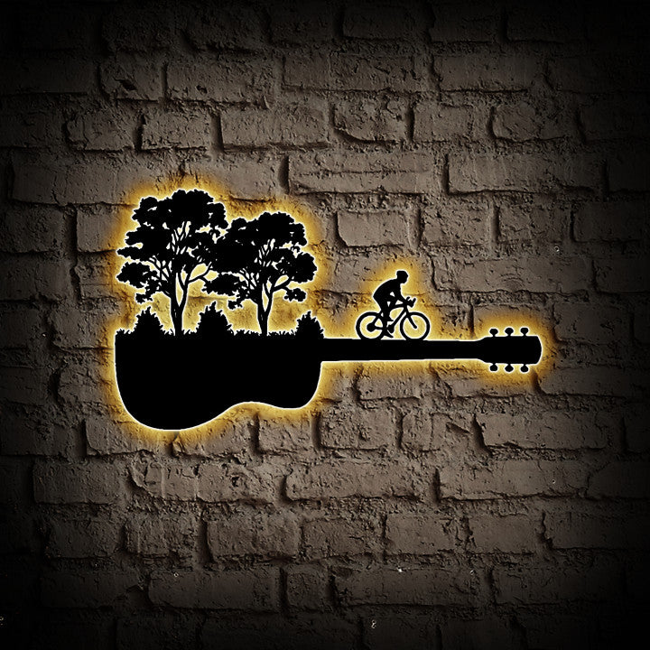 Man And Nature On The Guitar Metal Wall Art With Led Lights