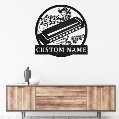 Personalized Harmonica Monogram Metal Sign Art With LED Lights