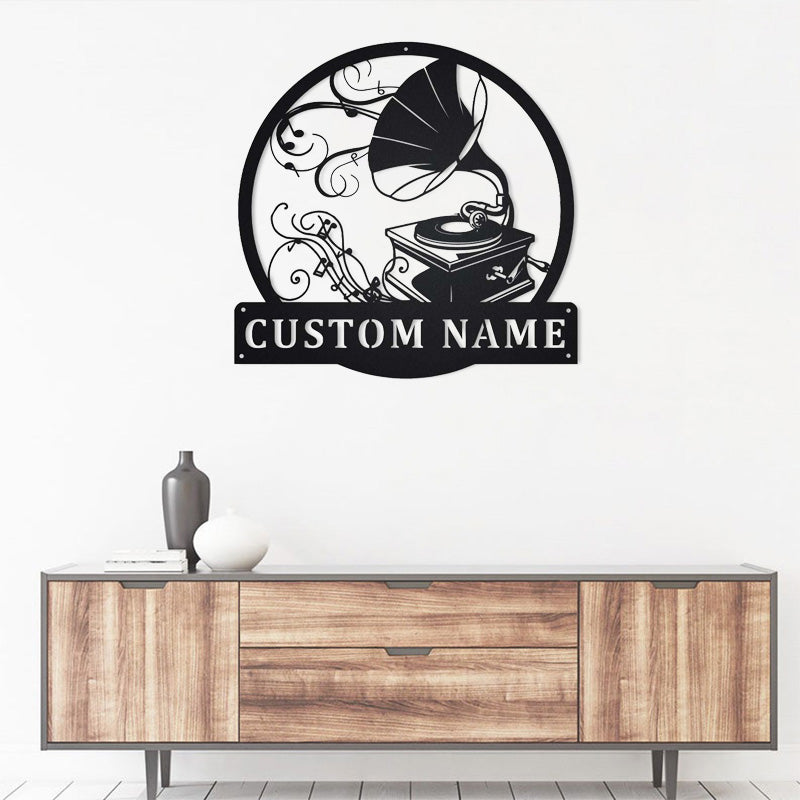 Personalized Gramophone Monogram Metal Sign Art With LED Lights