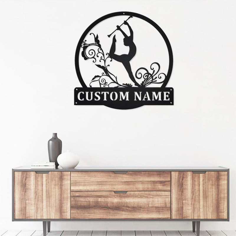 Personalized Baton Twirling Monogram Metal Sign Art With LED Lights