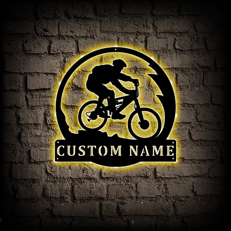 Personalized BMX Biker Monogram Metal Wall Art With LED Lights