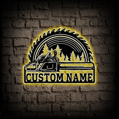 Custom Chainsaw Metal Wall Art With LED Lights