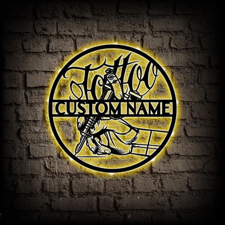 Custom Tattoo Artist Metal Wall Art With LED Lights