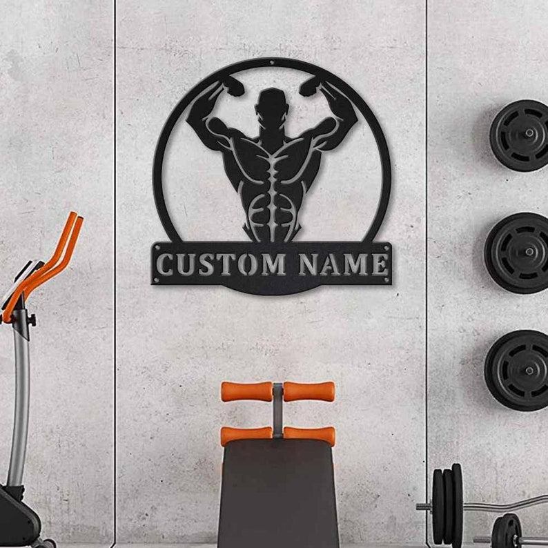 Personalized Bodybuilding Monogram Metal Art With LED Lights