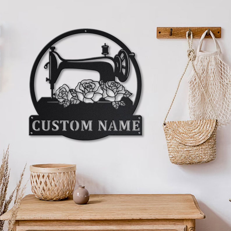 Personalized Floral Sewing Machine Monogram Metal Art With LED Lights