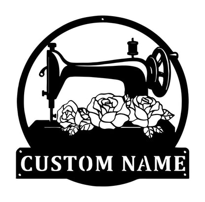 Personalized Floral Sewing Machine Monogram Metal Art With LED Lights