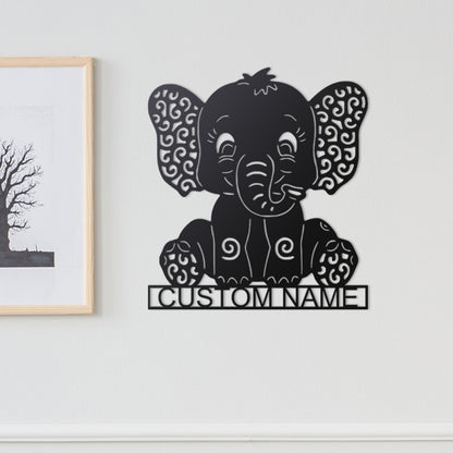 Custom Cute Miniature Elephant Metal Wall Art With LED Lights