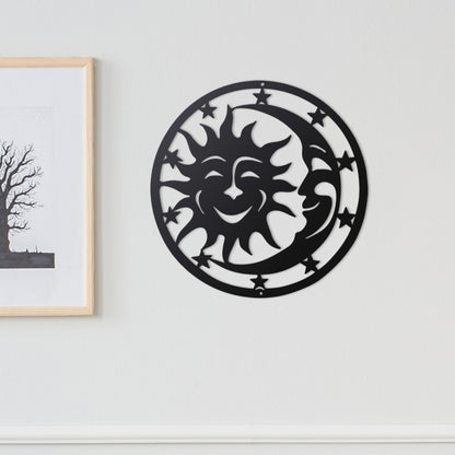 Sun And Moon Together Metal Wall Art With LED Lights