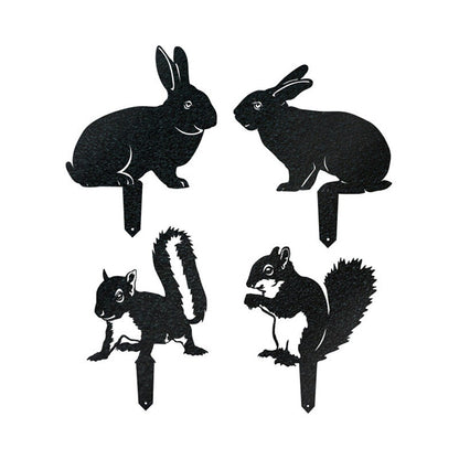 Rabbit and Squirrel Set of 4 Yard Stakes|Metal Home Decor|Metal Yard Art