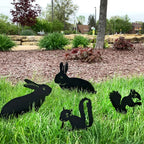 Rabbit and Squirrel Set of 4 Yard Stakes|Metal Home Decor|Metal Yard Art