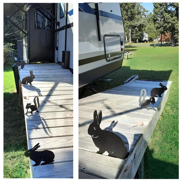 Rabbit and Squirrel Set of 4 Yard Stakes|Metal Home Decor|Metal Yard Art